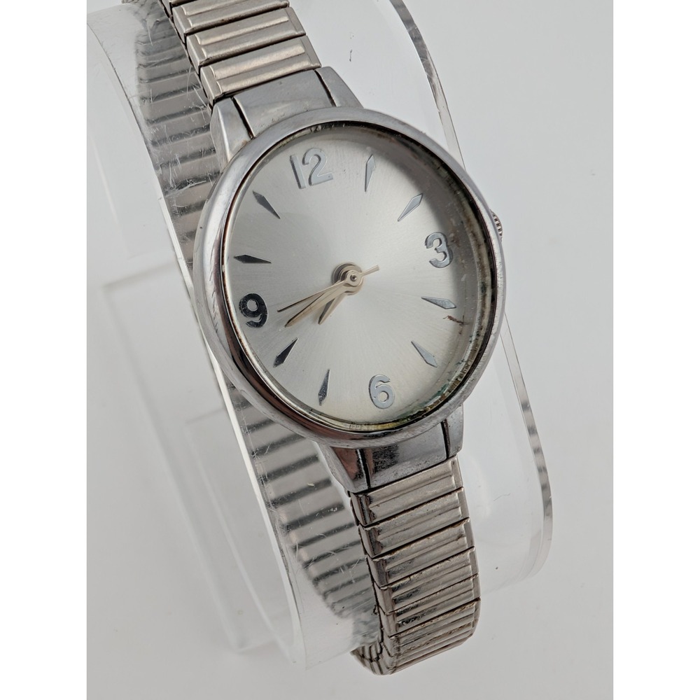 Women's Silver Stretch Band Watch 22mm Case- New Battery